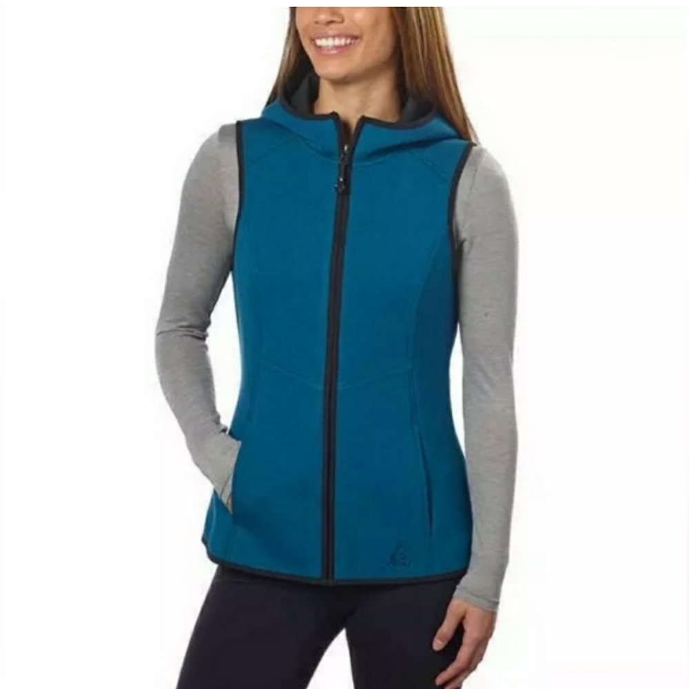Gerry Teal Hooded Vest Pockets Full Zip Size S